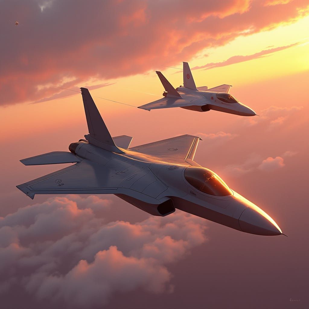 Sleek F-22 Raptor Engages Sukhoi Su-57 in Epic Sunset Dogfig...