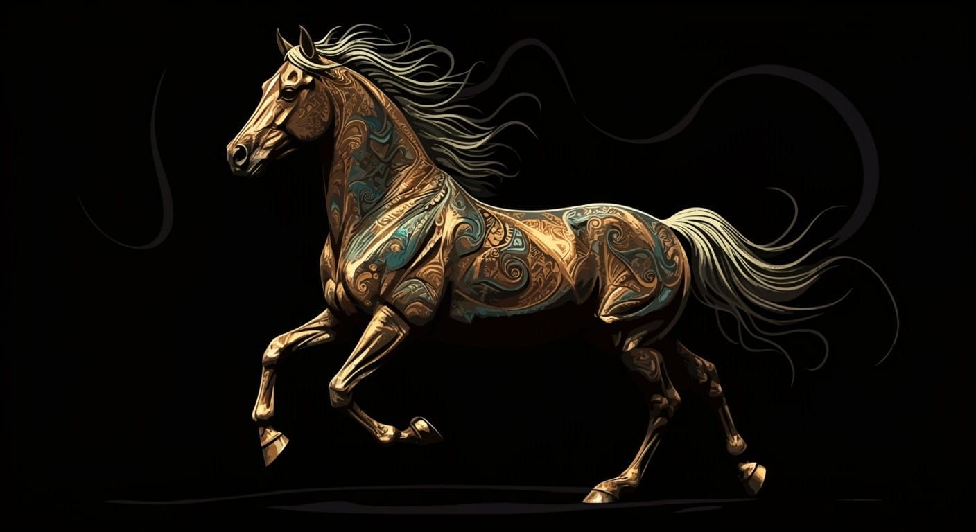 Vibrant Fractal Horse in Motion