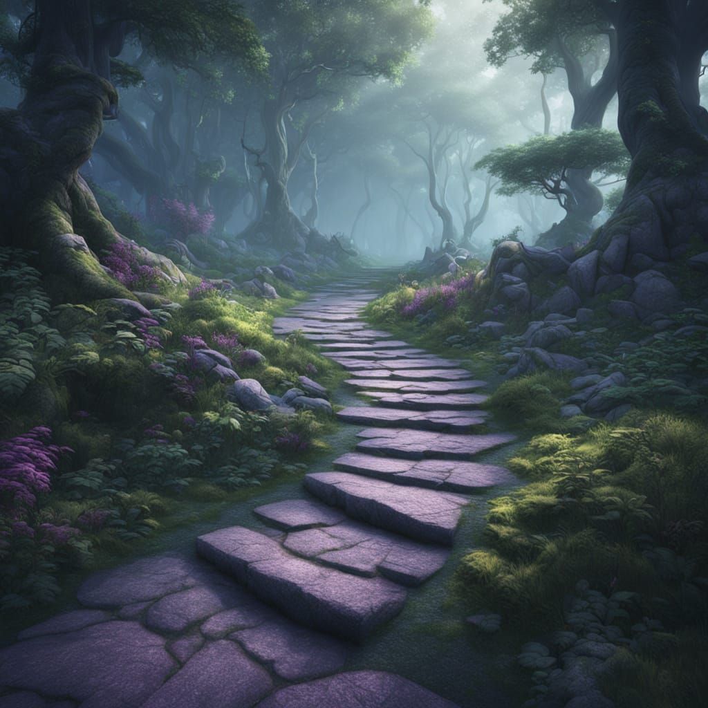 Mystical Forest Path in Ethereal Lighting