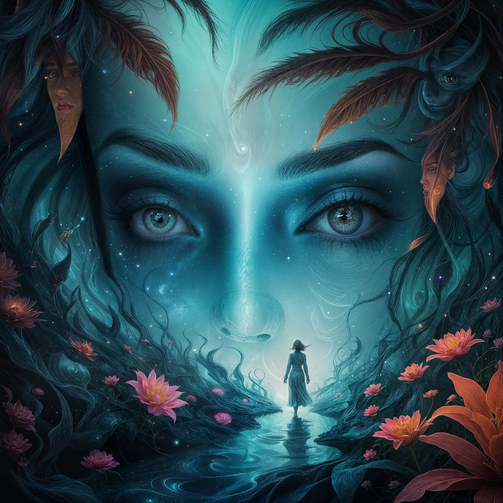 Ethereal Woman Emerging from Light Portal