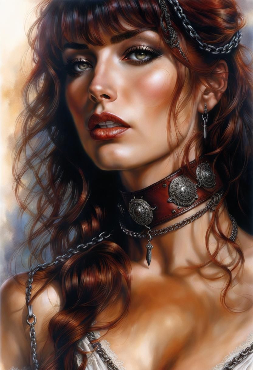 Gorgeous Woman in Leather Collar, Luis Royo Style