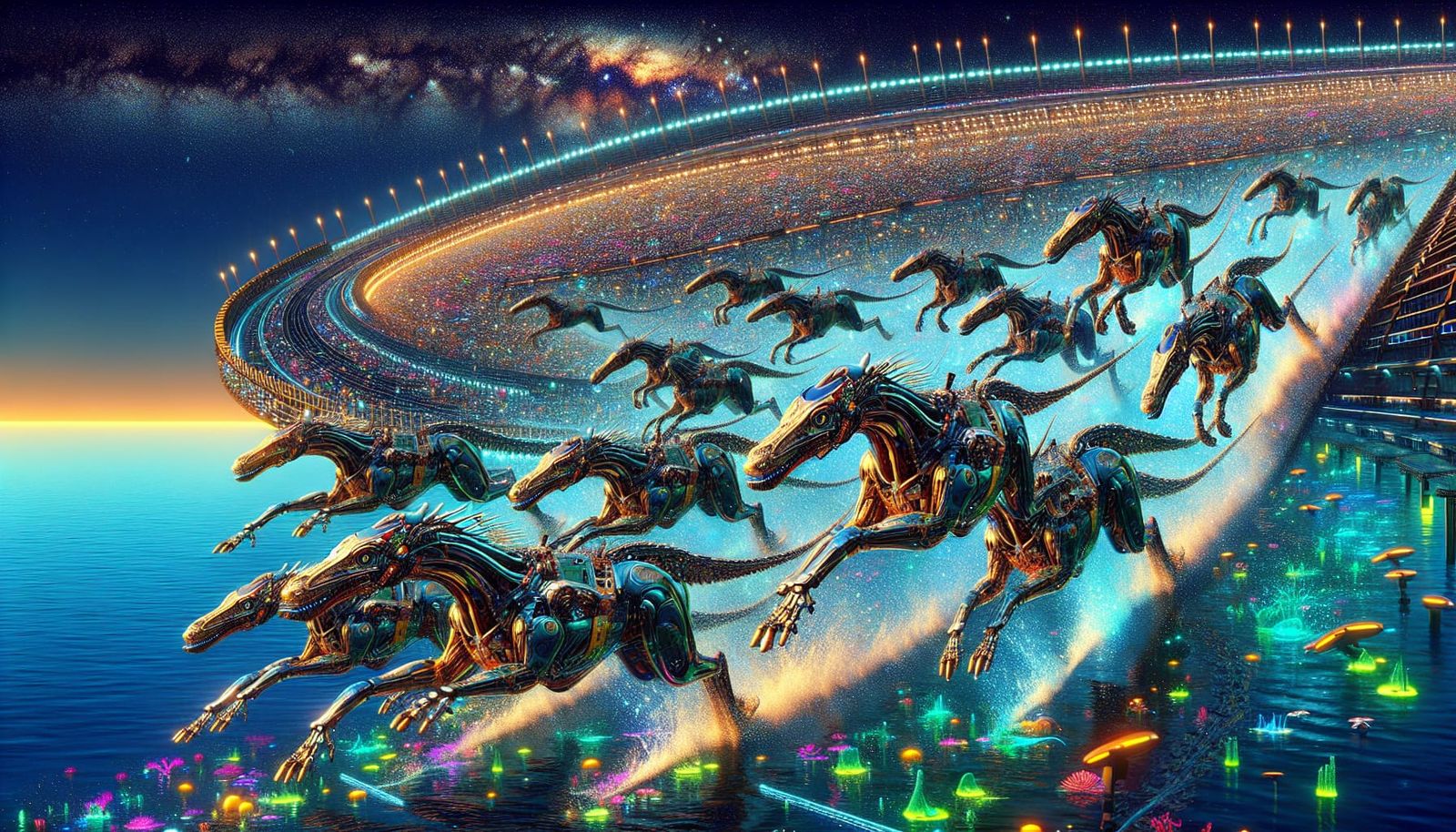 Android Lizard-Horses Race on Underwater Raypunk Track