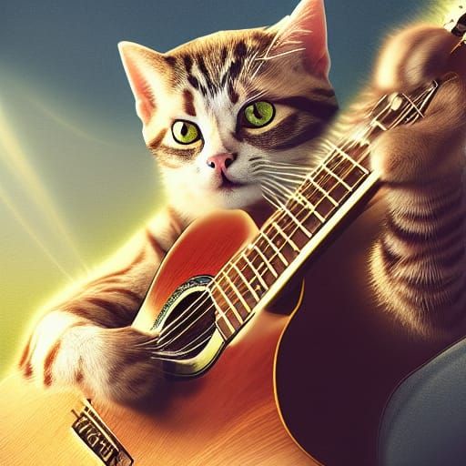 Cat Playing Guitar: Epic Digital Matte Painting