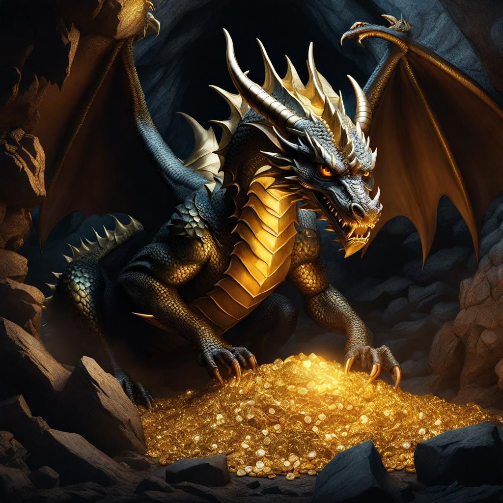 Dragon Guarding Gold: Dark Fantasy Splash Art