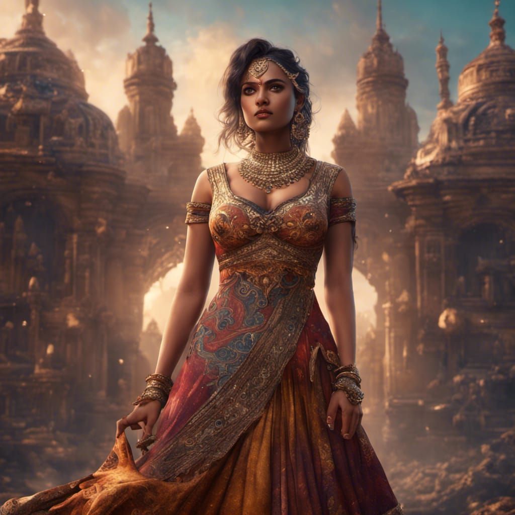 Curvy Indian Girl in Detailed Matte Painting