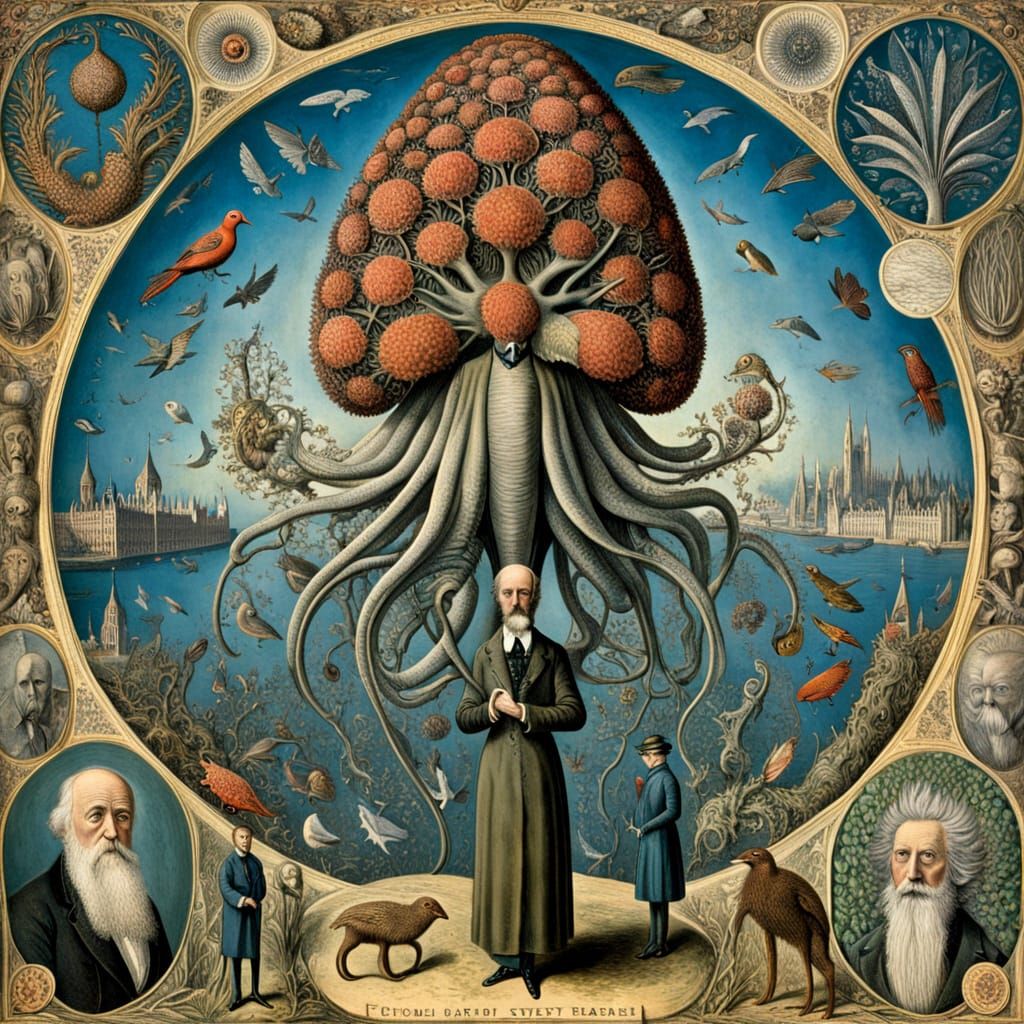 Surreal World Painting in Hitchcock & Gorey Style