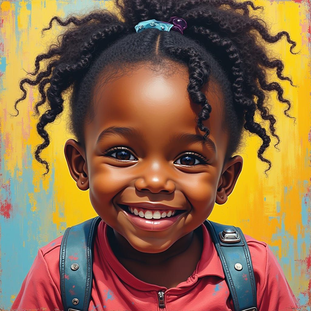 Joyful Girl Studying Geography with Vibrant Graffiti Art