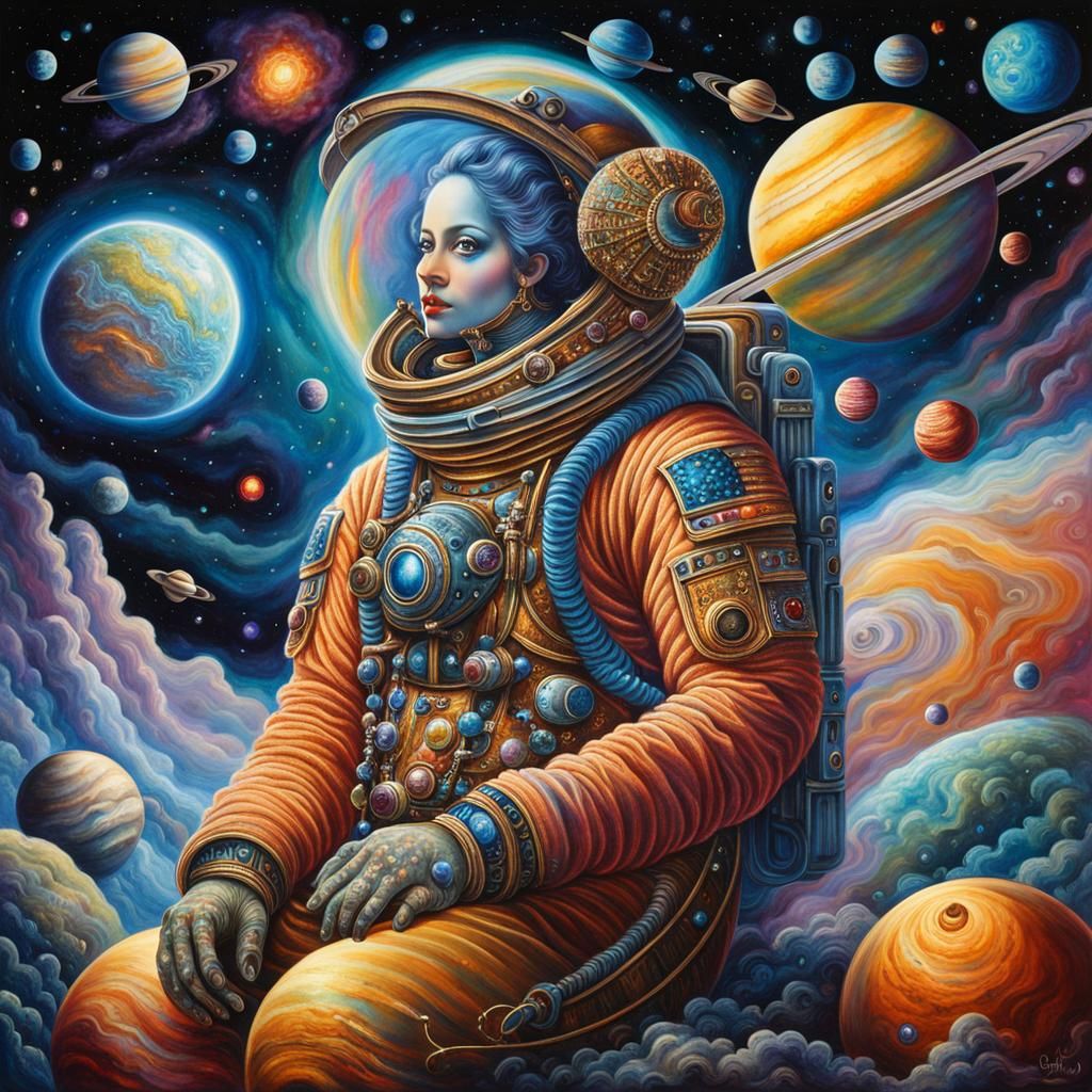 Bioluminescent Spaceman in Space, Hyperrealist Painting