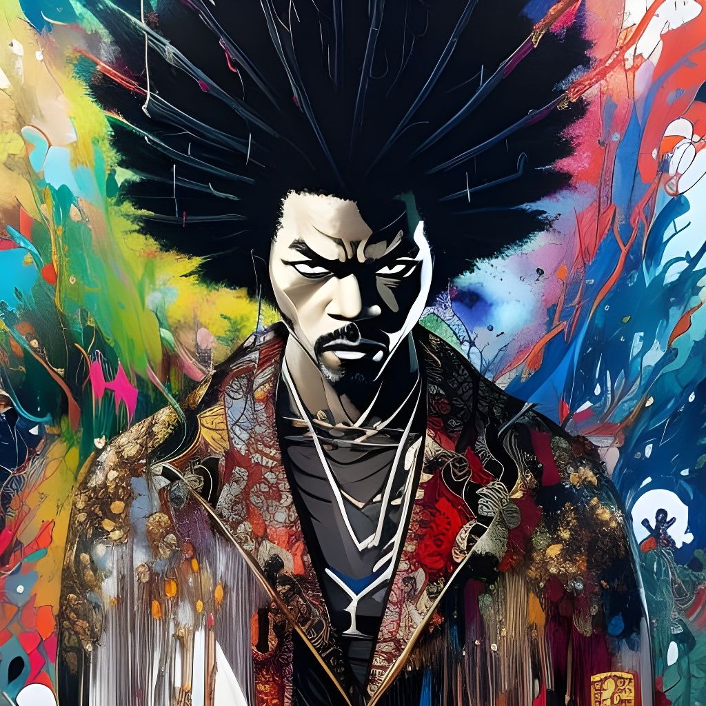 Alien Samurai Illustration in Ink Wash Style