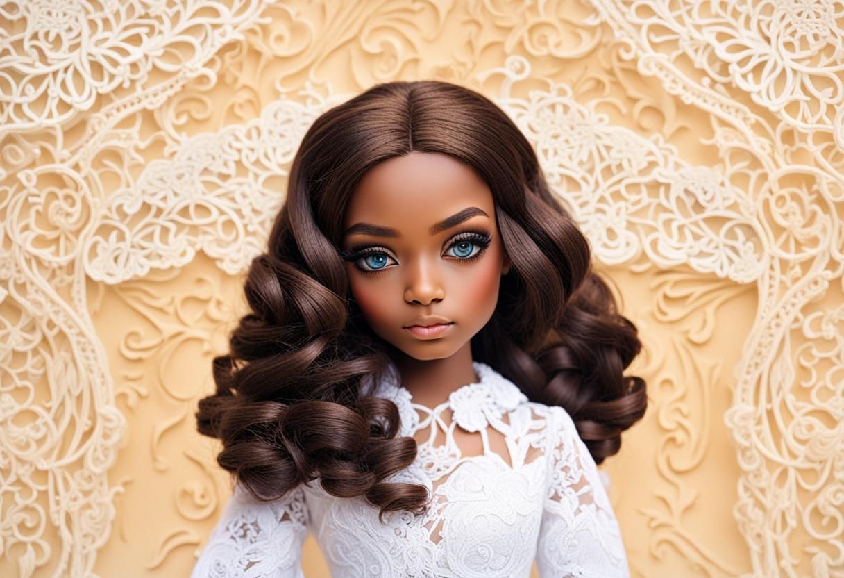 Brunette Doll in White Lace Dress, Visionary Art