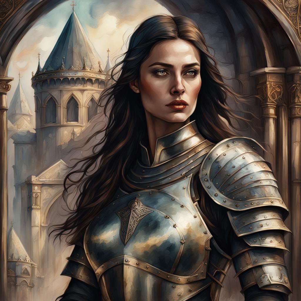 Watercolor Templar Knight in Art Nouveau Frame