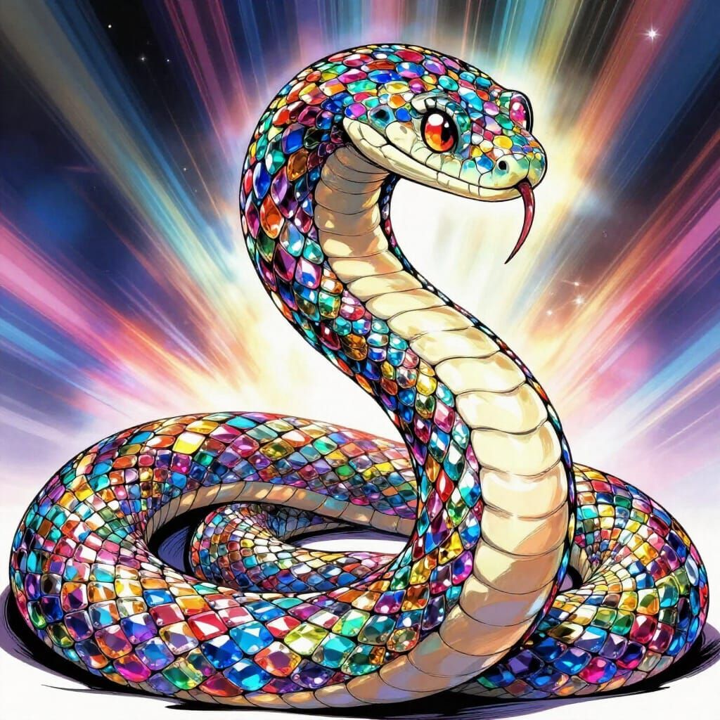 Rainbow Gemstone Serpent in Anime Style