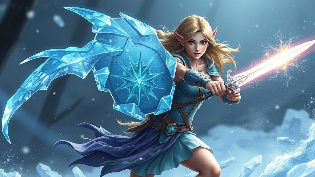 Elf Warrior Conjures Ice Shield and Sword