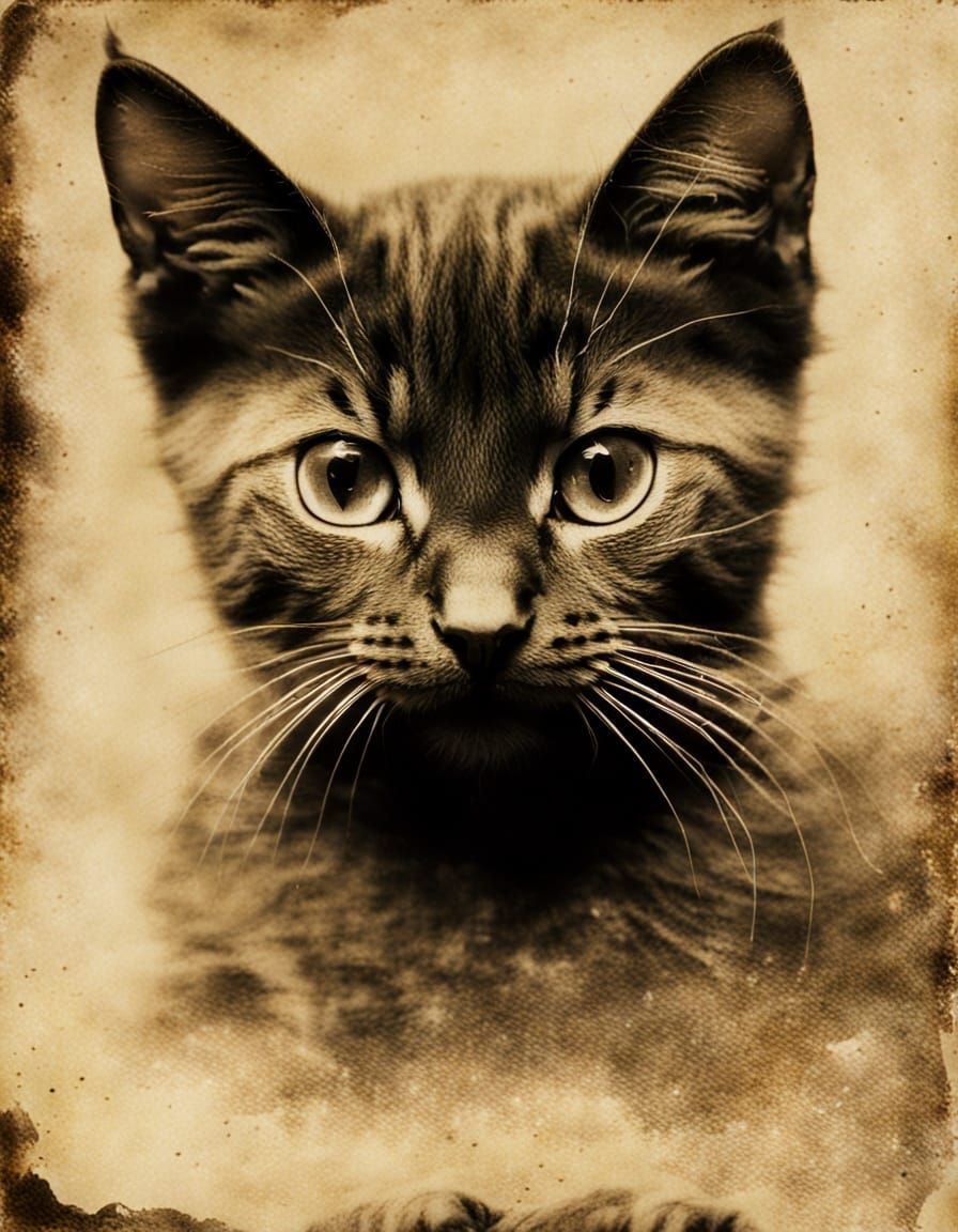 Tea-Stained Kitten Portrait in Pictorialism Style