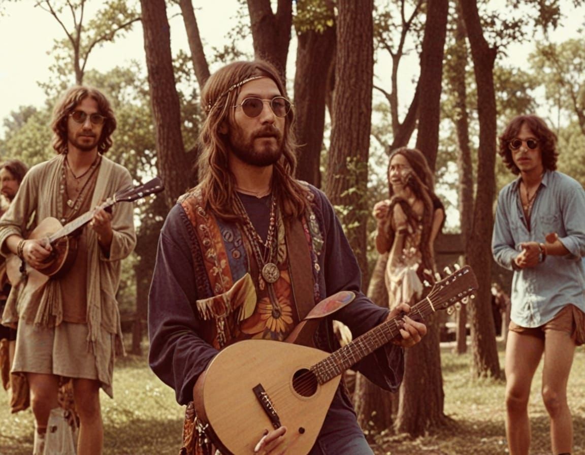 Groovy Hippie Scene in Vibrant Colors