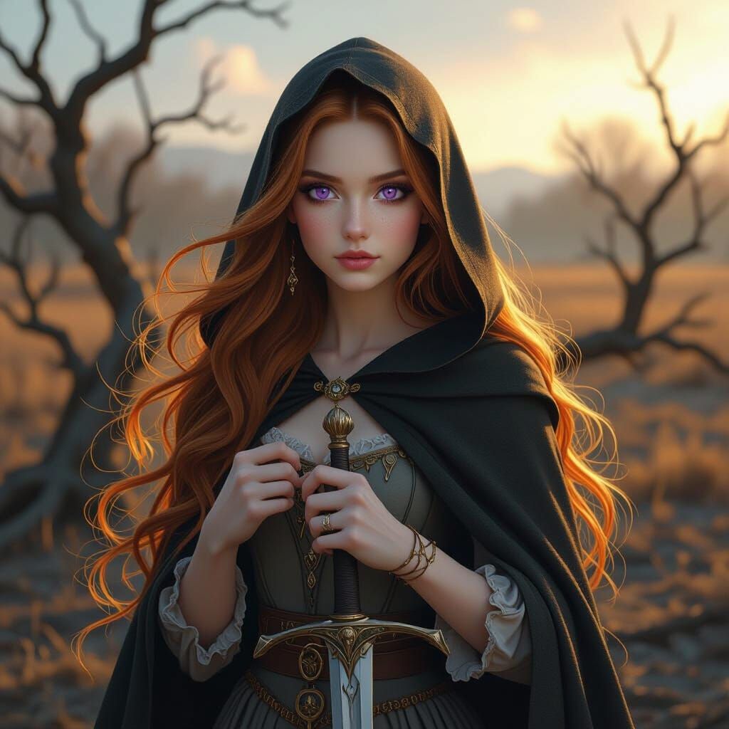 Elven Maiden with Sword in Oil Realism