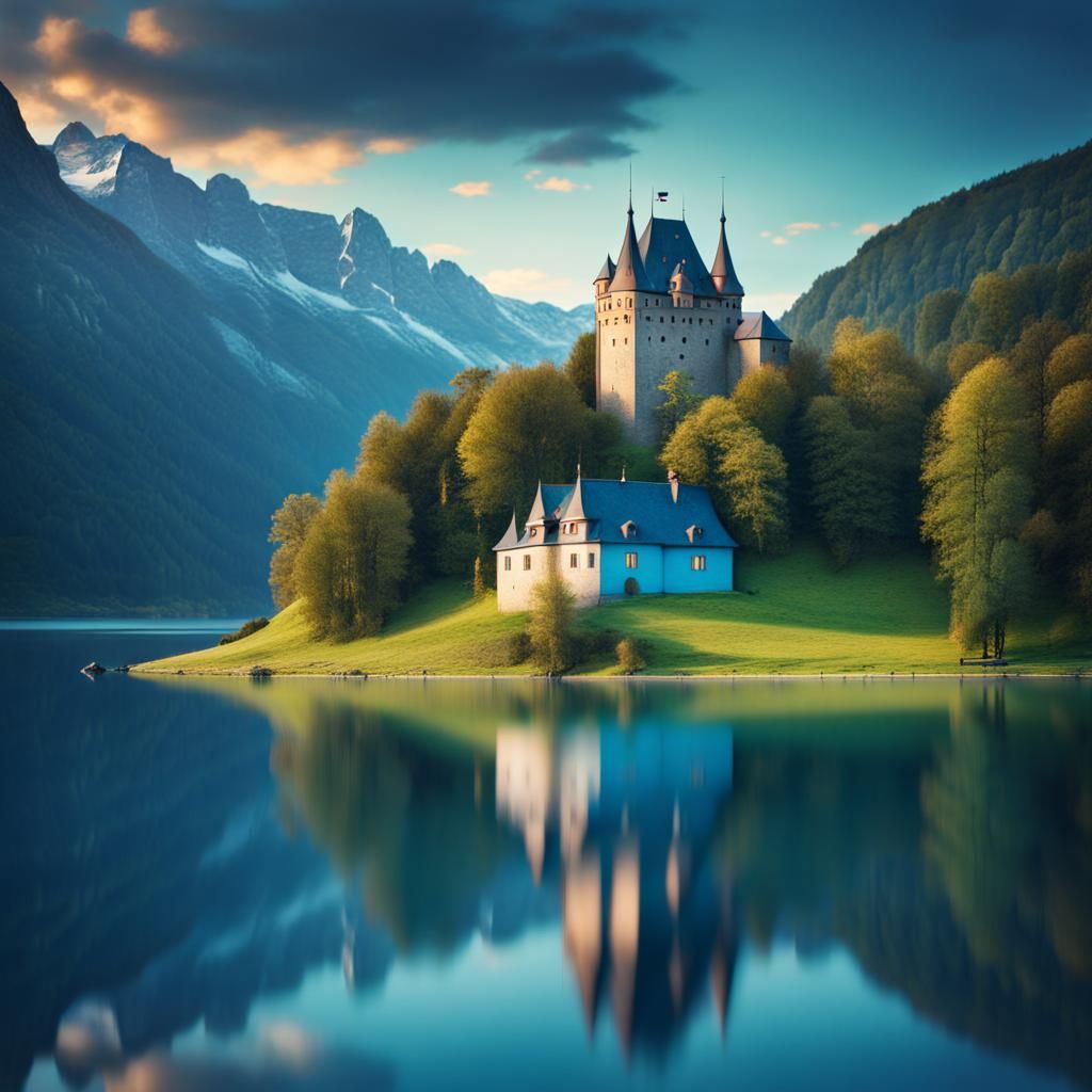 Lake Switzerland Camping Tent with Renaissance Castle