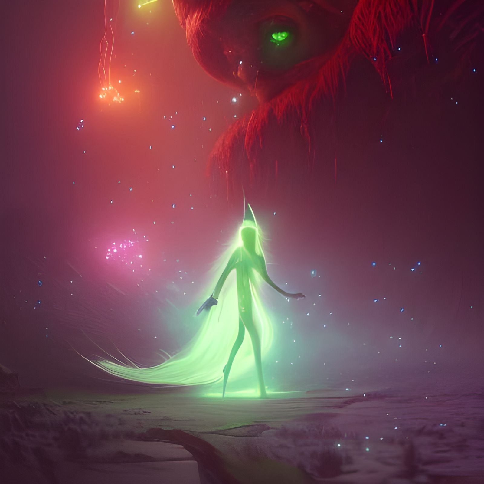 Glowing Fiberoptic Elf Creature in Dark Fantasy Art