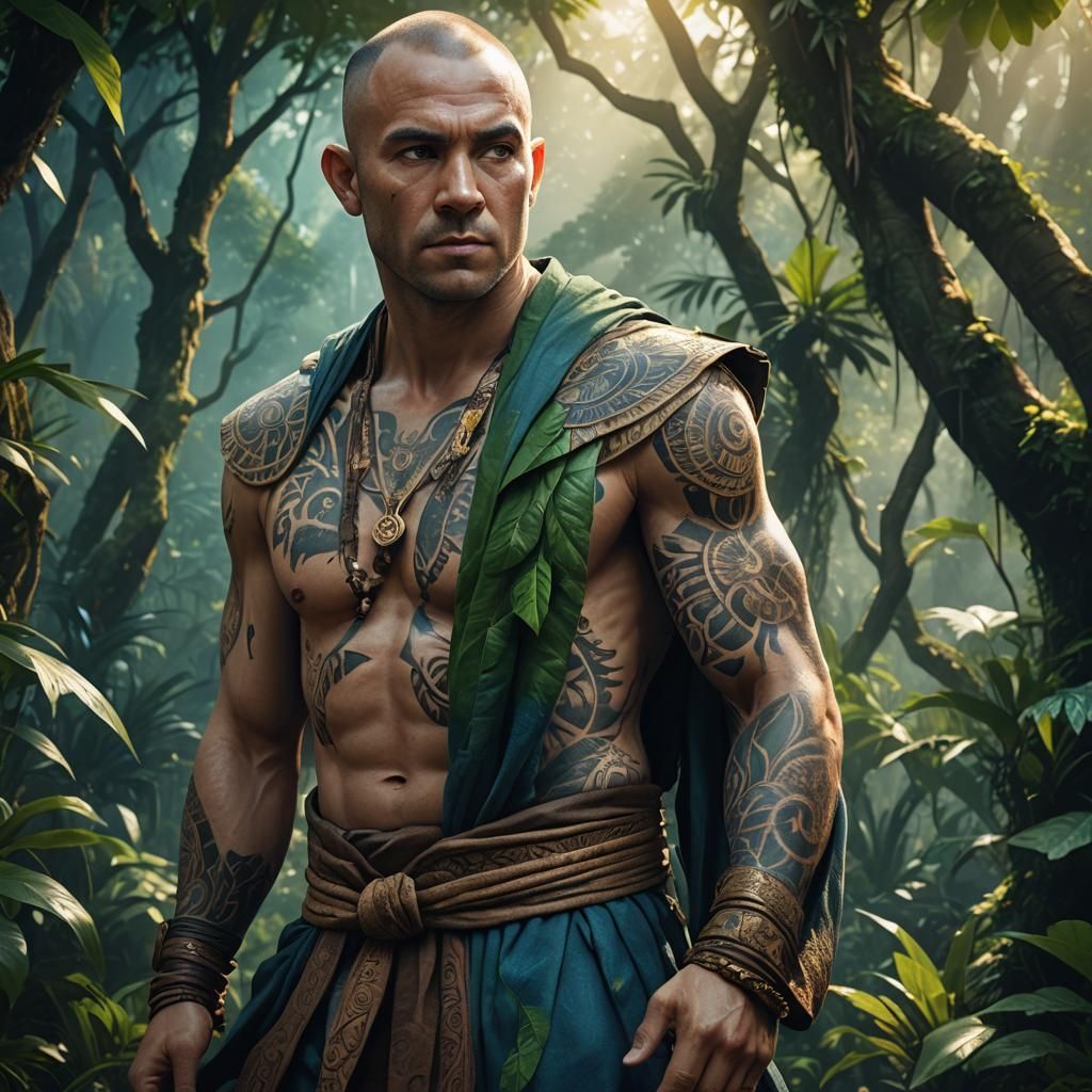 Amazonian Monk in Mystical Jungle, Fantasy Concept Art