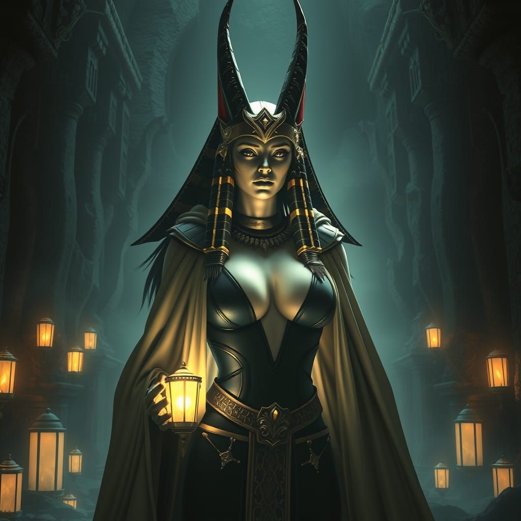 Female Anubis Presides Over Spectral Court in Dark Fantasy T...