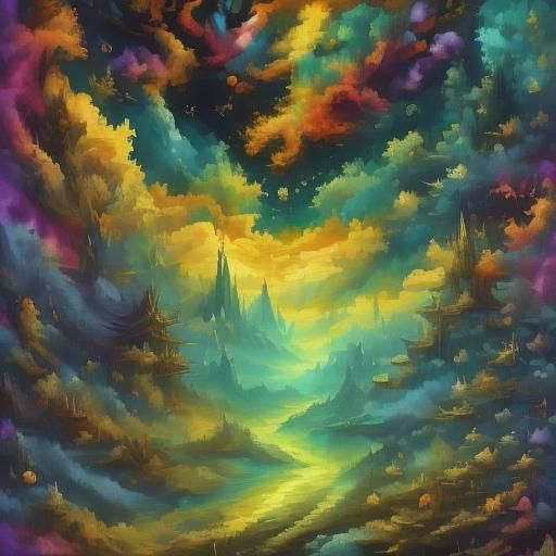 Mythical Forest Landscape in Hypermaximalist Style