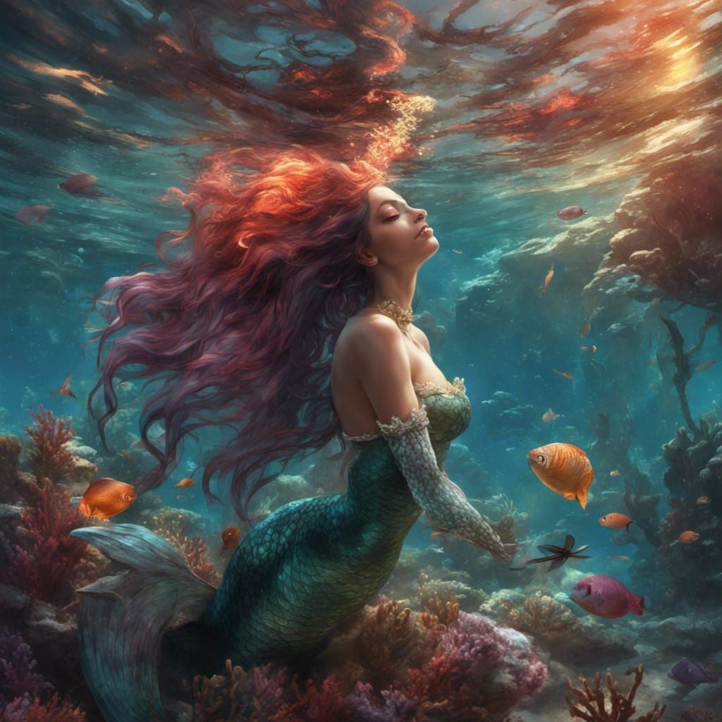 Captivating Mermaid in a Vibrant Coral Reef