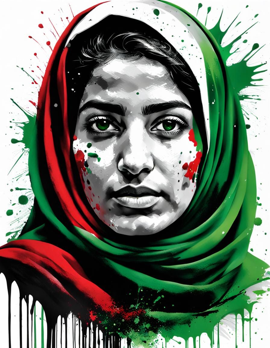Palestinian Woman Portrait in Splash Art Style