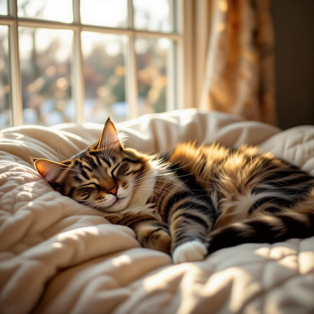 Cat Asleep in Sunlight: Hyperrealistic Wildlife Painting