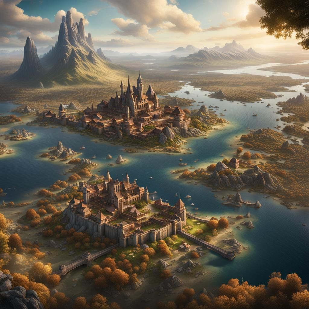 Eldoria: A Bird's Eye View Fantasy Landscape