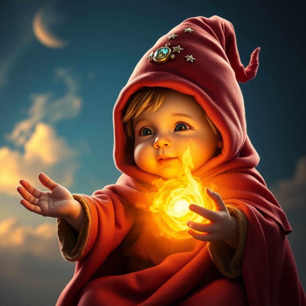 Infant Wizard with Fireball, Digital Concept Art