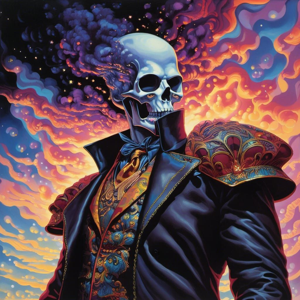 Futuristic Magician with Lightning Sky, Psychedelic Art