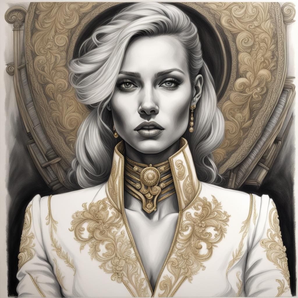 Hyperdetailed Charcoal Drawing of Blonde Goddess