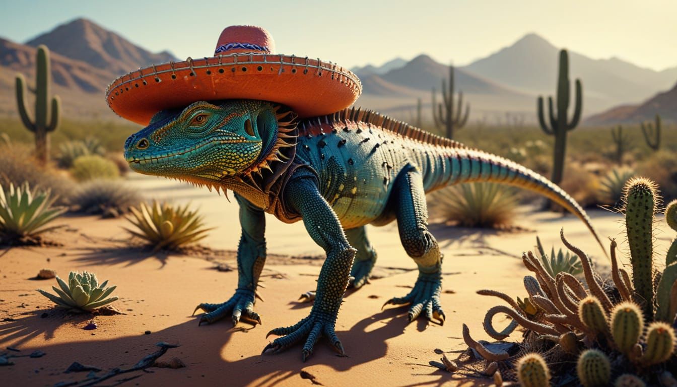 Lizard's Desert Journey: A Surrealist Acid Ink Painting