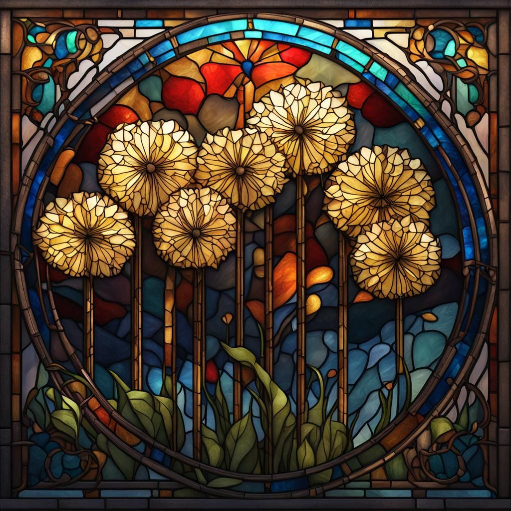 Stained Glass Dandelions and Dream Catcher in 3D