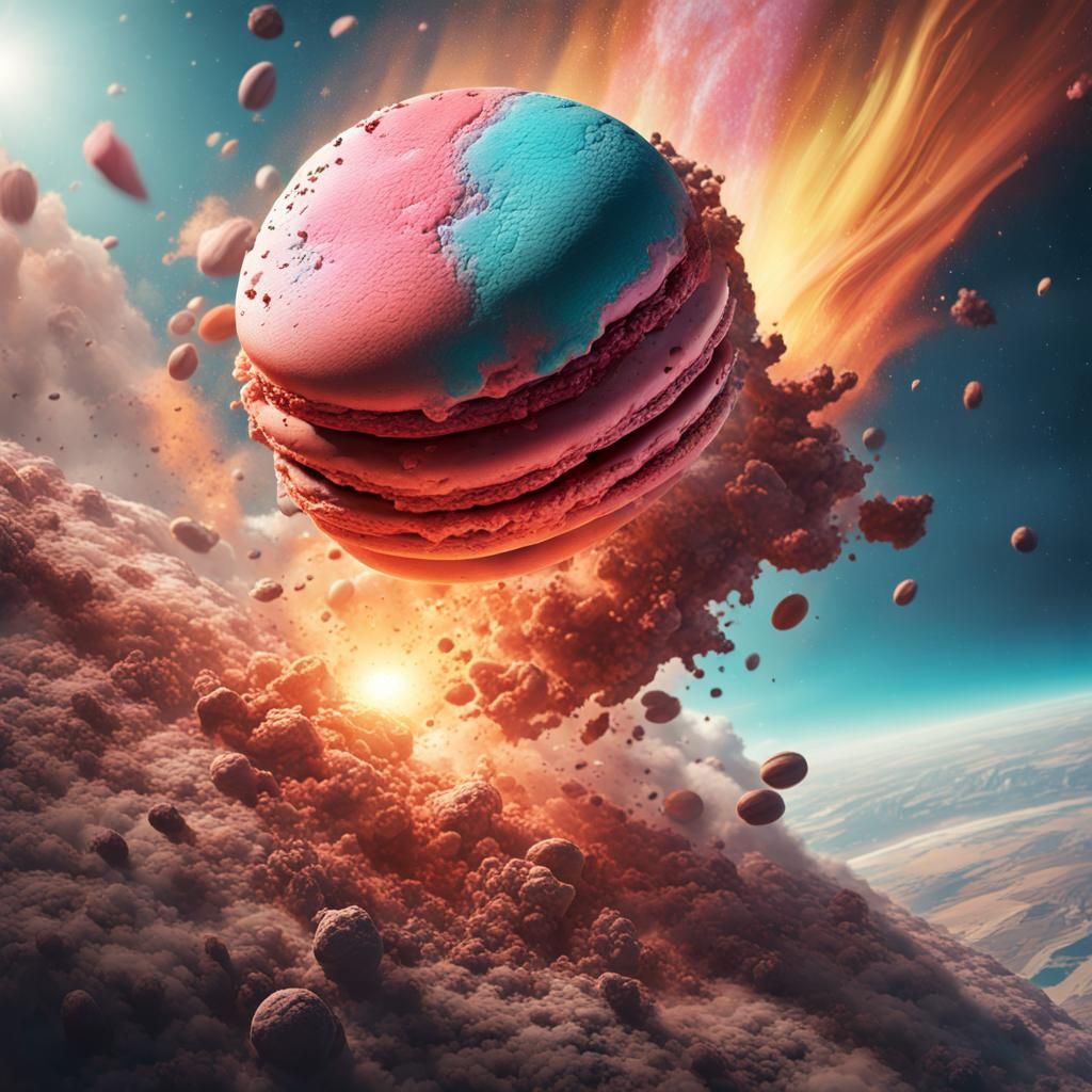 Macaroon Meteorite Splash Art Crashing into Earth