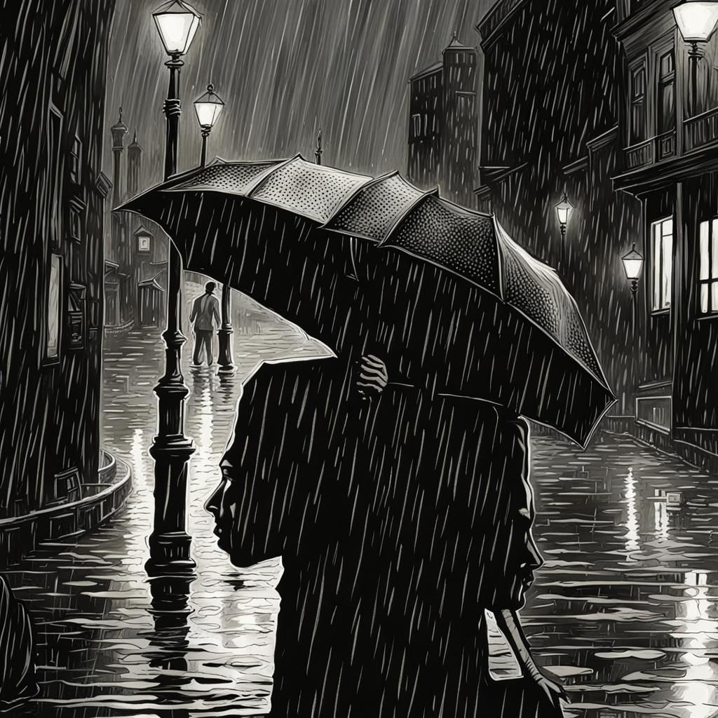 Rainy Film Noir in Post-Impressionist Style