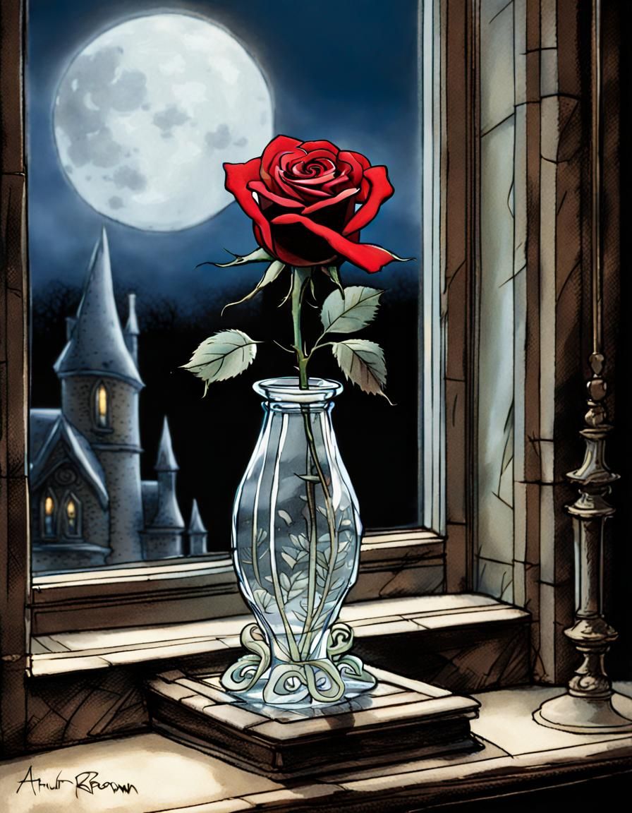 Enchanted Red Rose in Moonlight: 3D Claymation