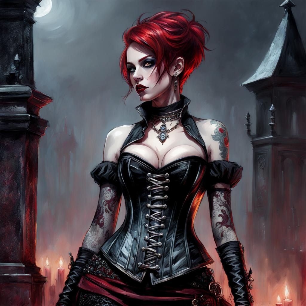 Gothic Horror Character in Graveyard, Color Pencil Sketch