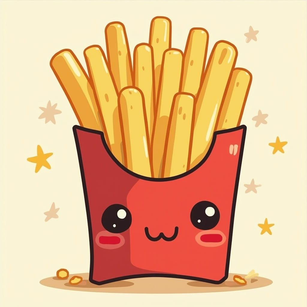 Chibi French Fries in Whimsical Cartoon Style