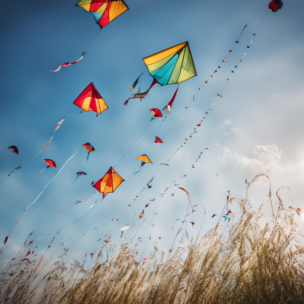 Colorful Kites Soar in a Vibrant Blue Sky