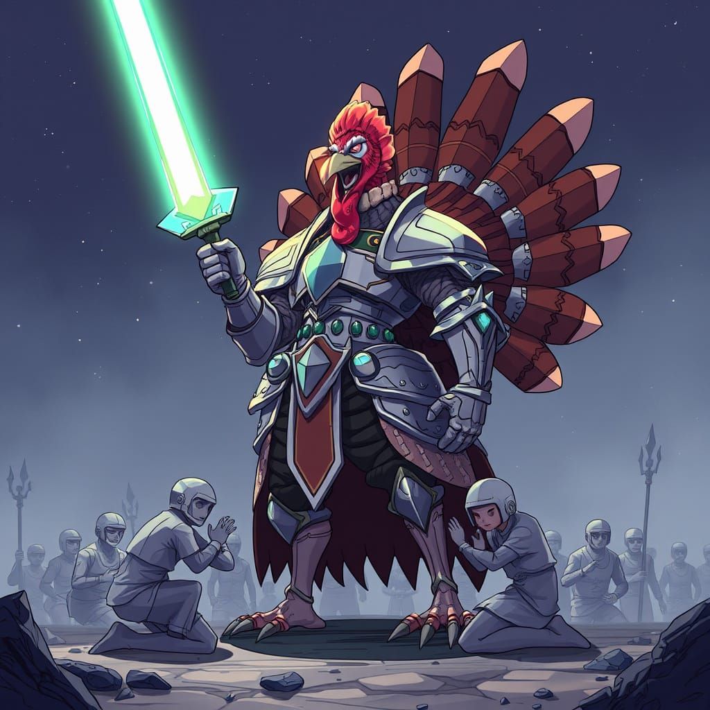 Turkey Warrior in Armor with Laser Sword