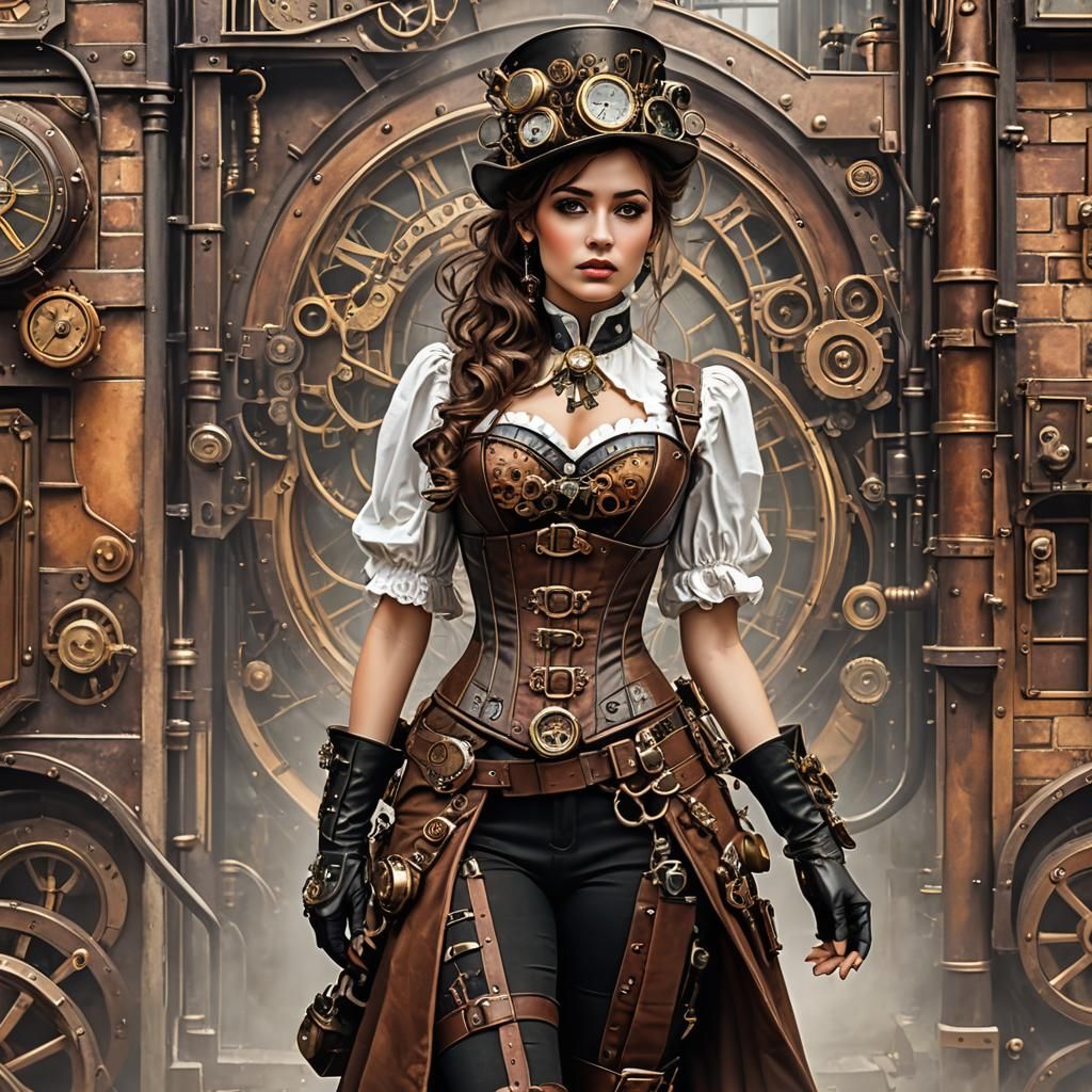 Steampunk Goddess in Moonlit Alley