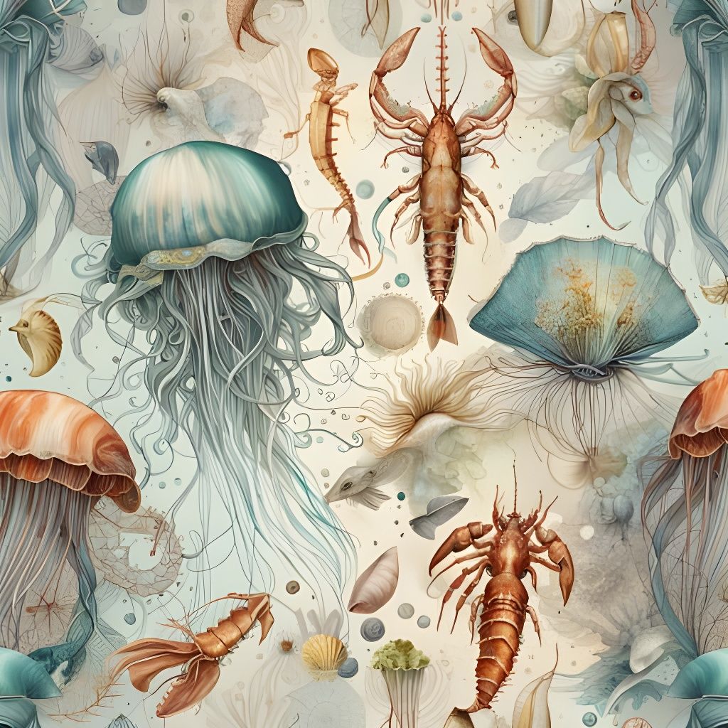 Dreamlike Fine Print Pattern Art of Beach Life