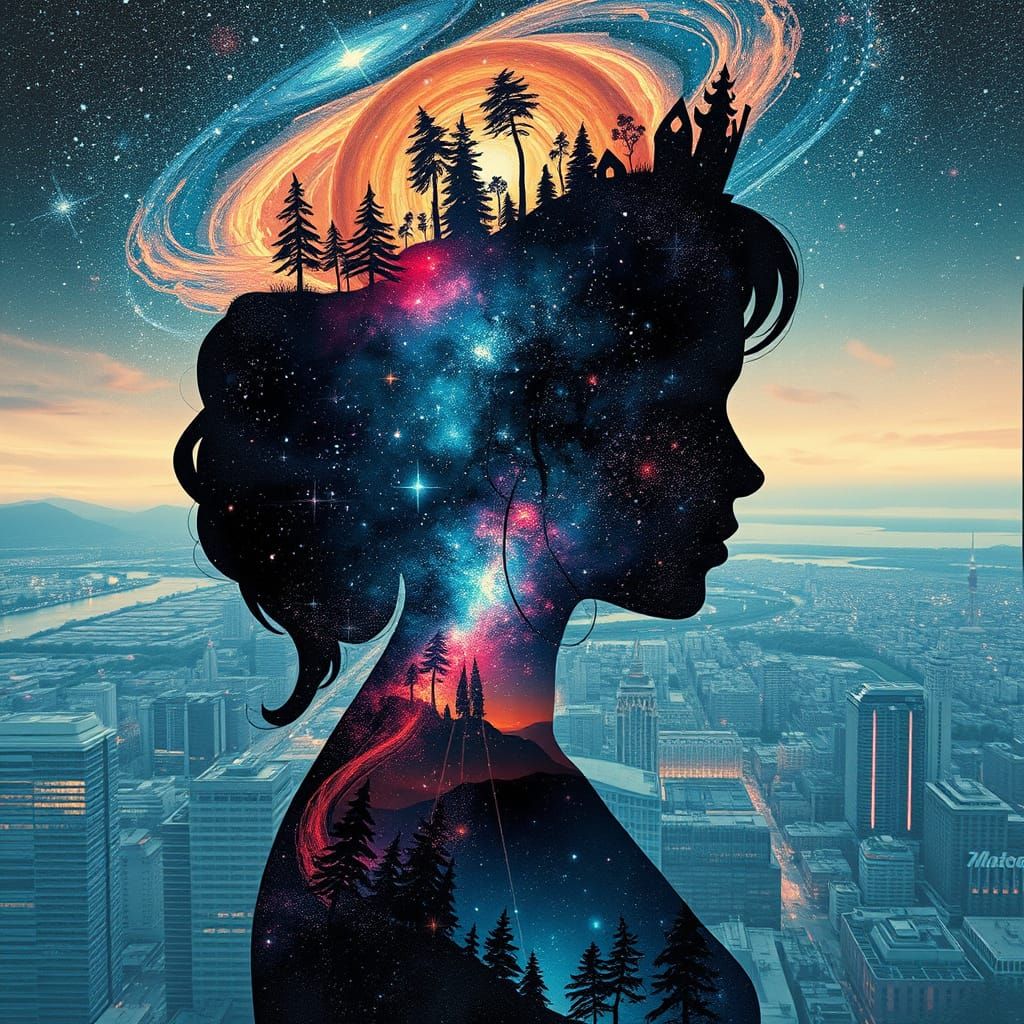 Ethereal Princess Silhouette in Cosmic Landscape