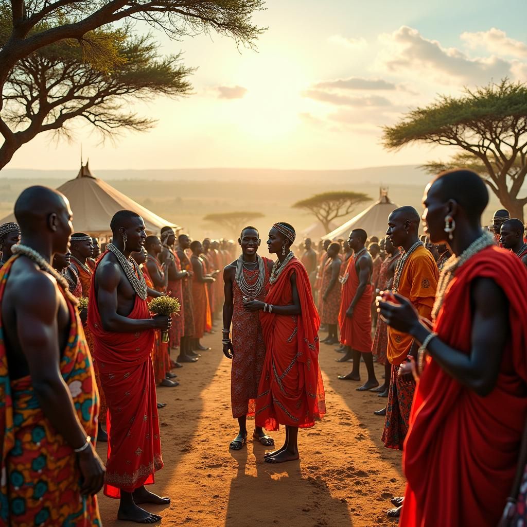 Vibrant Maasai Kenyan Wedding Ceremony in Savannah