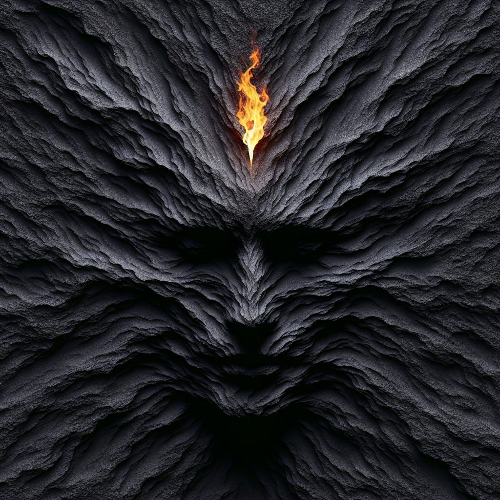 Needle Face Reflected in Volcanic Ash with Flames