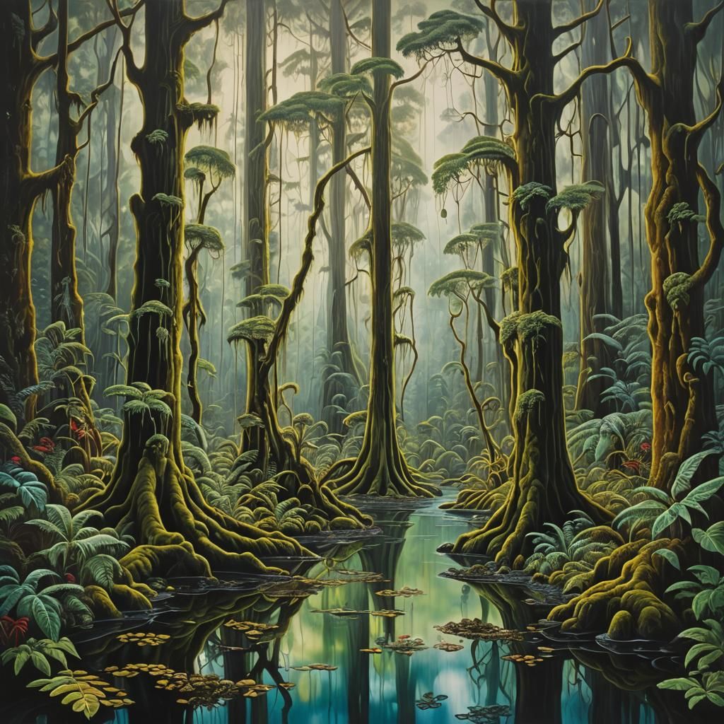 Surreal Quinault Rainforest as Oil Painting