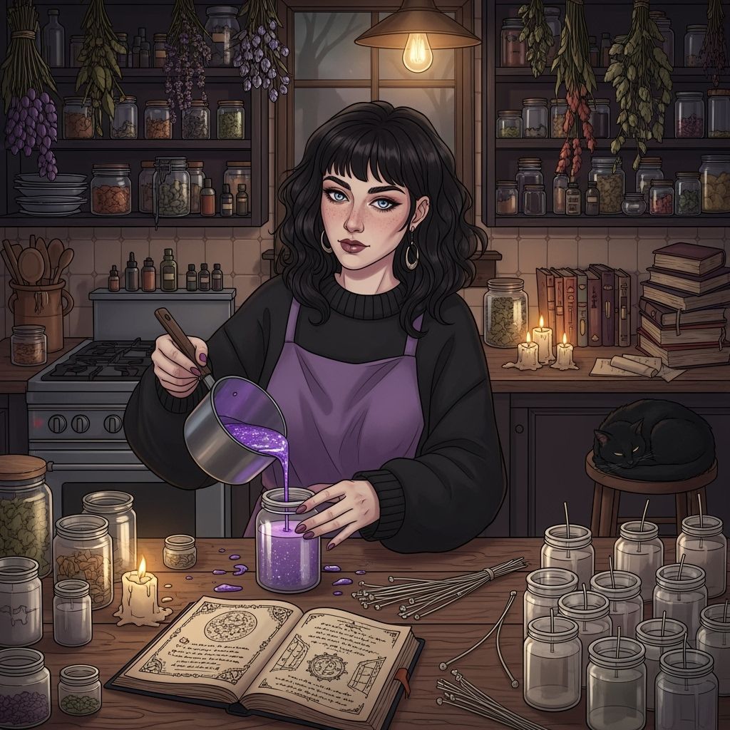 Witch Crafts Magical Candles in Rustic Kitchen