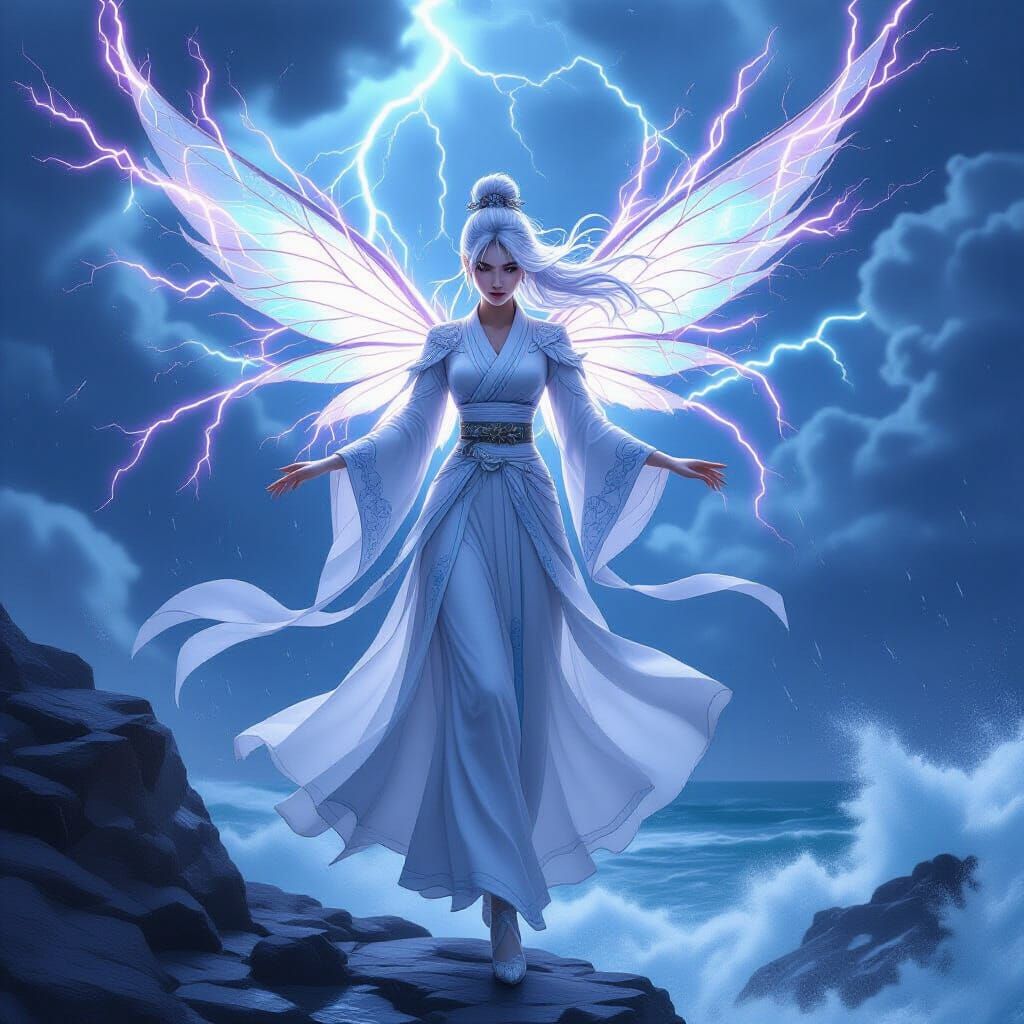 Lightning Fairy in Storm, Epic Fantasy Concept Art