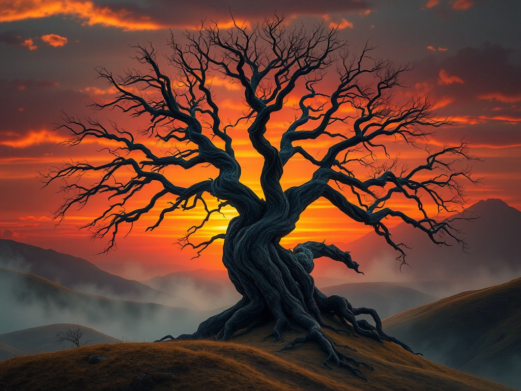 Gnarled Tree at Sunset: Ethereal Matte Painting